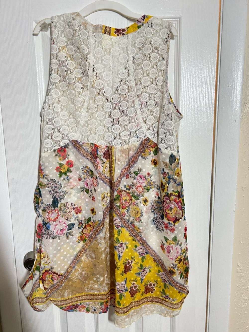 Fig & Flower Sz M Bohemian Floral Patchwork Tank Lace Crochet Overlay Top - Picture 2 of 15